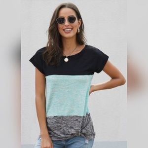 Blue Colorblock Twist Tee